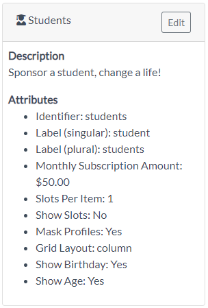 Child sponsorship configurability options